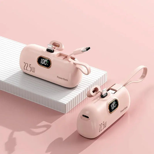 【Mother'S Day Gift】5000Mah Mini Portable Charger with 22.5W Output, Features Two USB Ports (Type-C & USB-A) and Digital Power Display for Accurate Monitoring, Compact and Lightweight Design Ensures Easy Portability